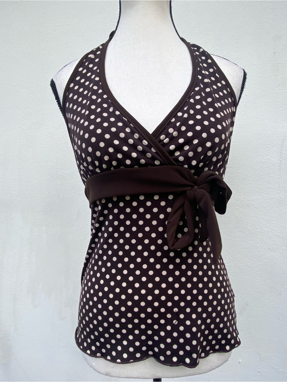 Y2K Coquette Brown & Cream Polkadot Halter Top Size Medium
